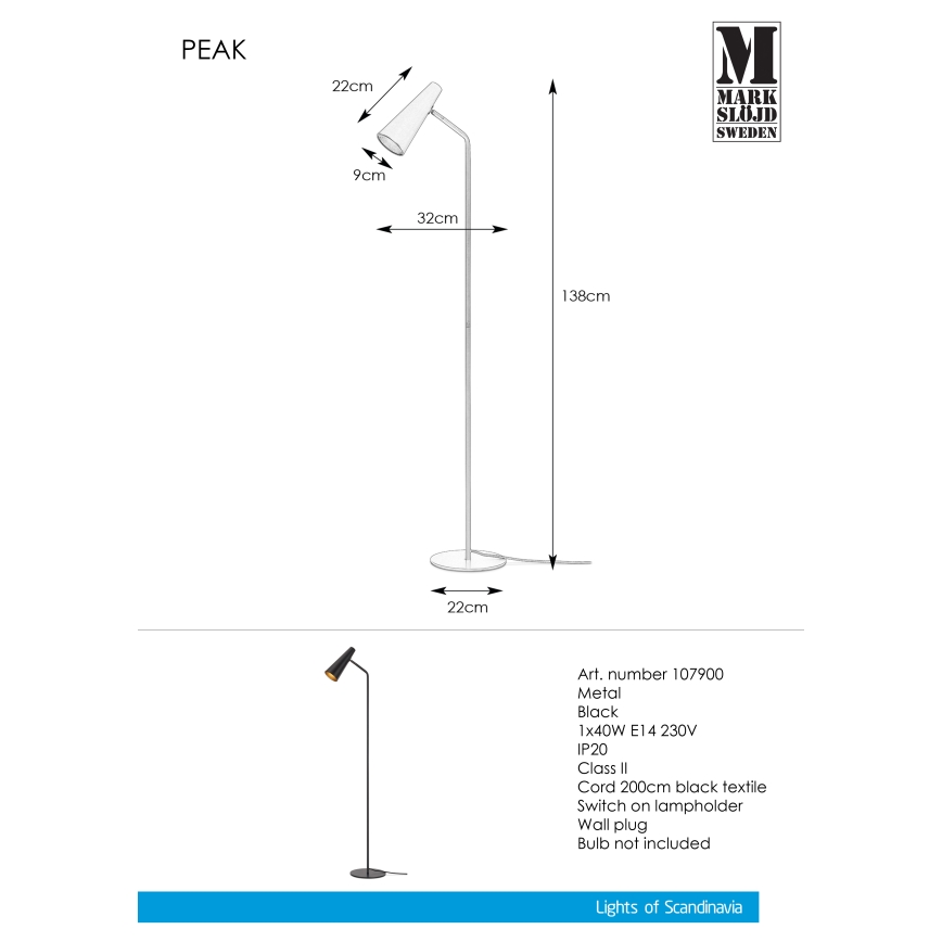 Markslöjd 107900 - Stojací lampa PEAK 1xE14/40W/230V