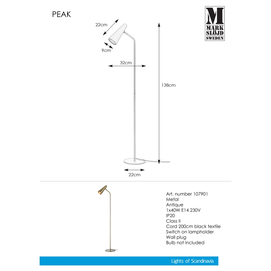 Markslöjd 107901 - Stojací lampa PEAK 1xE14/40W/230V