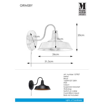 Markslöjd 107907 - Nástěnné svítidlo GRIMSBY 1xE27/60W/230V