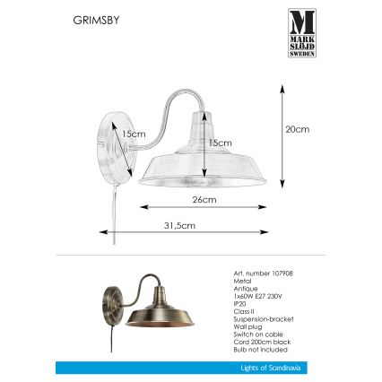 Markslöjd 107908 - Nástěnné svítidlo GRIMSBY 1xE27/60W/230V