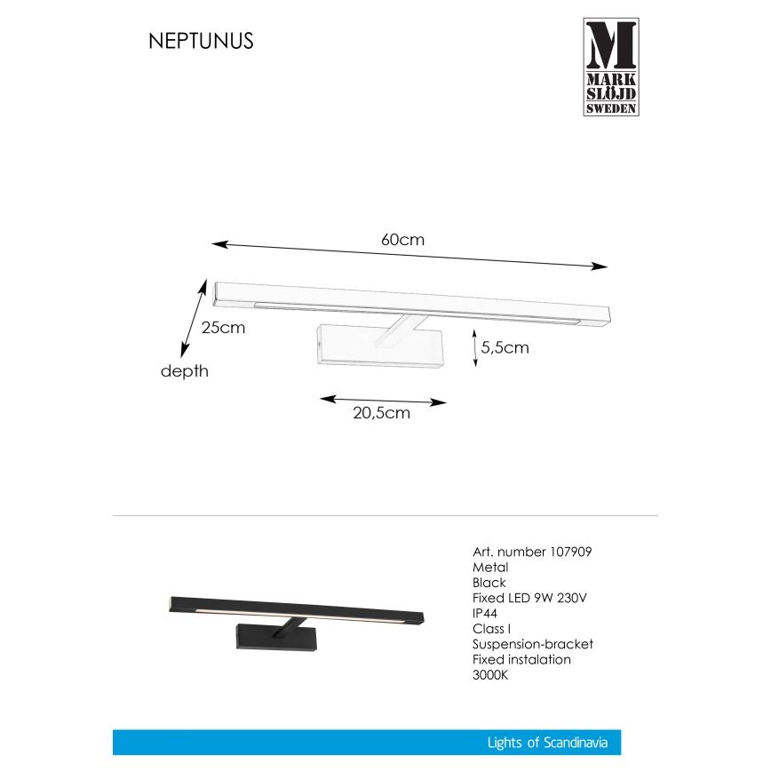 Markslöjd 107909 - LED Koupelnové osvětlení zrcadla NEPTUNUS LED/9W/230V IP44