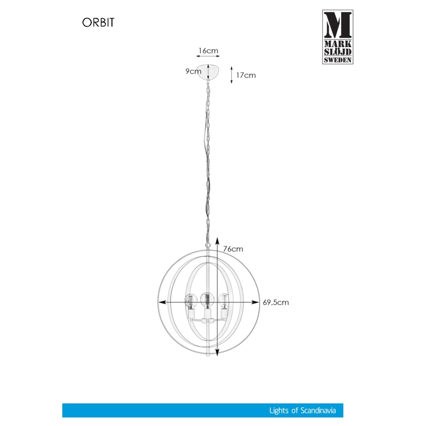 Markslöjd 107942 - Lustr na řetězu ORBIT 3xE27/60W/230V