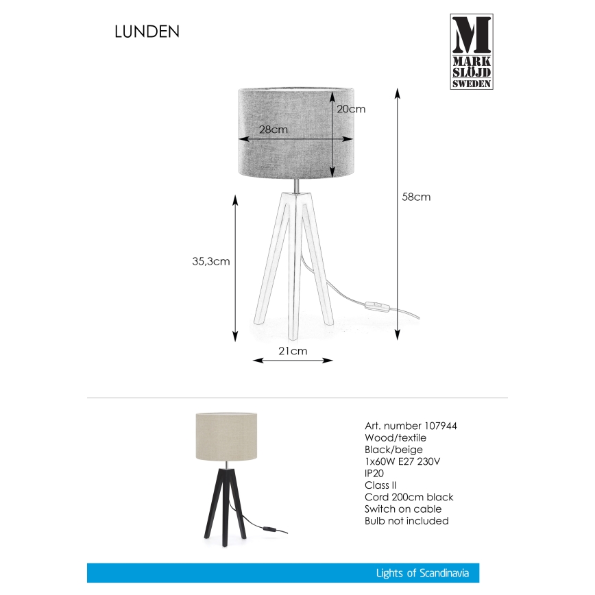 Markslöjd 107944 - Stolní lampa LUNDEN 1xE27/60W/230V