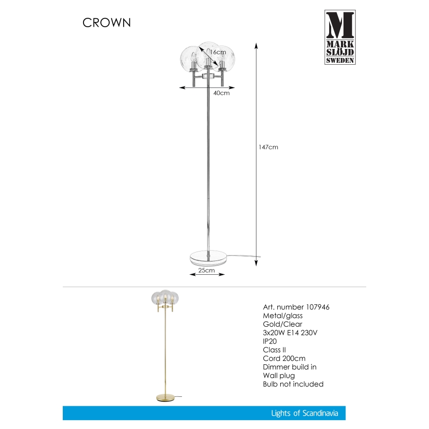 Markslöjd 107946 - Stojací lampa CROWN 3xE14/20W/230V