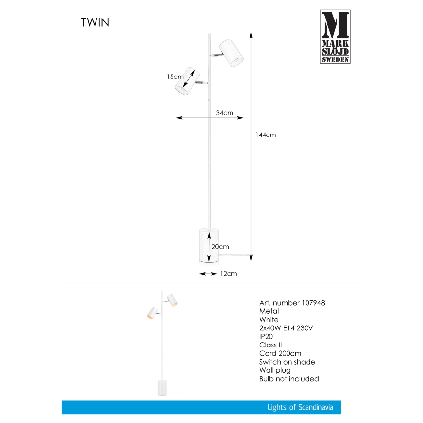 Markslöjd 107948 - Stojací lampa TWIN 2xE14/40W/230V