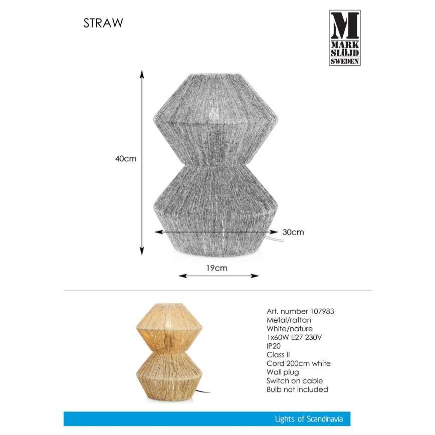 Markslöjd 107983 - Stolní lampa STRAW 1xE27/40W/230V
