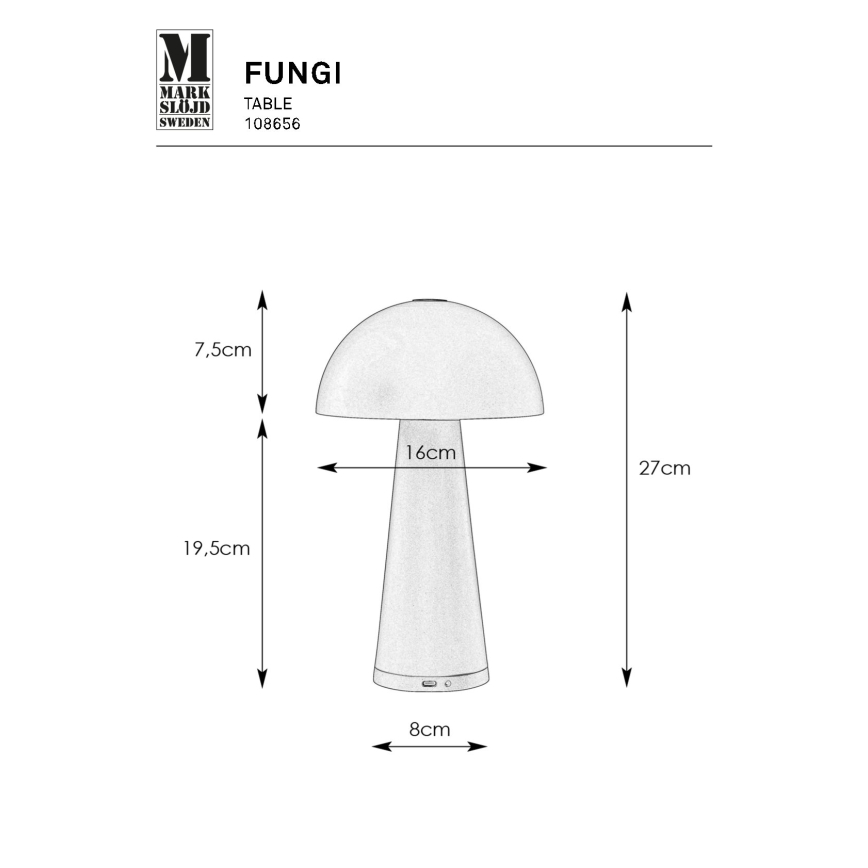 Markslöjd 108656 - LED Stmívatelná nabíjecí lampa FUNGI LED/1,5W/5V IP44 bílá