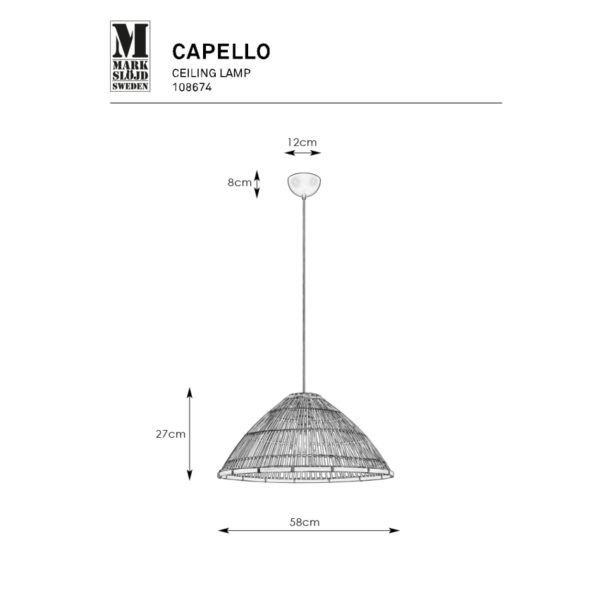 Markslöjd 108674 - Lustr na lanku CAPELLO 1xE27/40W/230V černá/bambus