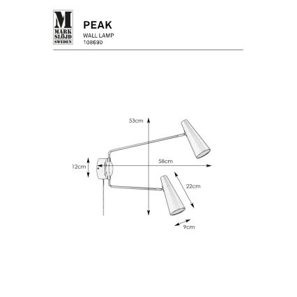 Markslöjd 108690 - Nástěnná lampa PEAK 2xE14/40W/230V černá