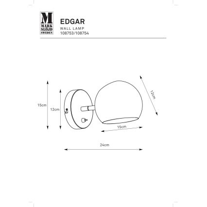 Markslöjd 108753 - Nástěnná lampa EDGAR 1xE14/40W/230V černá