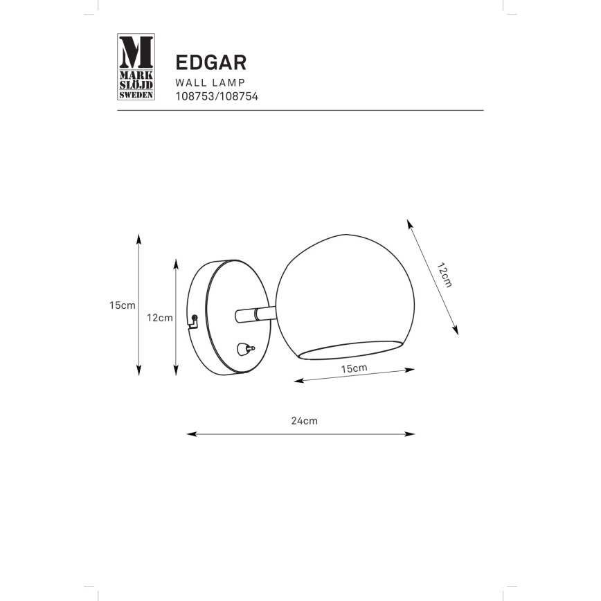 Markslöjd 108754 - Nástěnná lampa EDGAR 1xE14/40W/230V zlatá