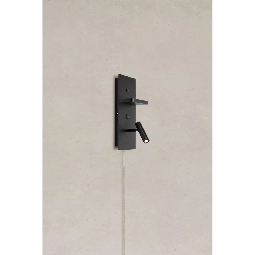 Markslöjd 109018 - LED Nástěnné bodové svítidlo s poličkou a USB portem CARICA LED/4W/230V černá