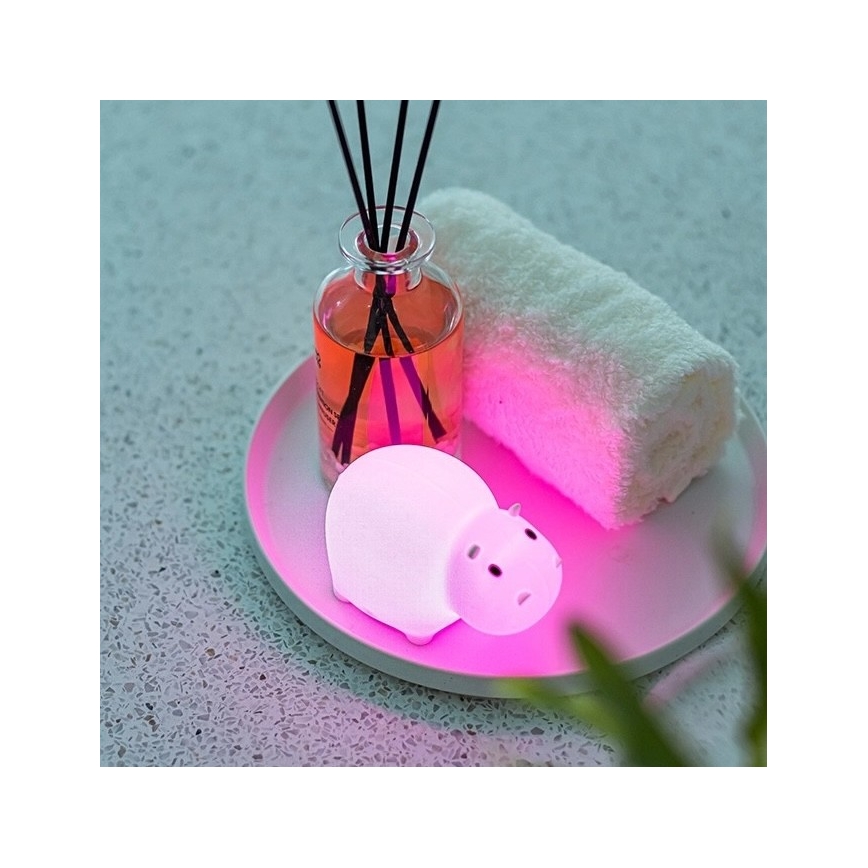MegaLight - LED RGB Nabíjecí dětská dotyková lampa do vany SWIMMY HIPPO LED/5V IP67