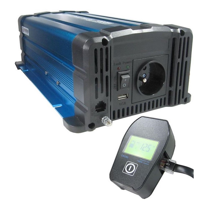 Měnič napětí 1000W/12/230V + drátové dálkové ovládání
