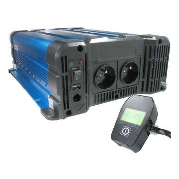 Měnič napětí 2000W/24V/230V + drátové dálkové ovládání