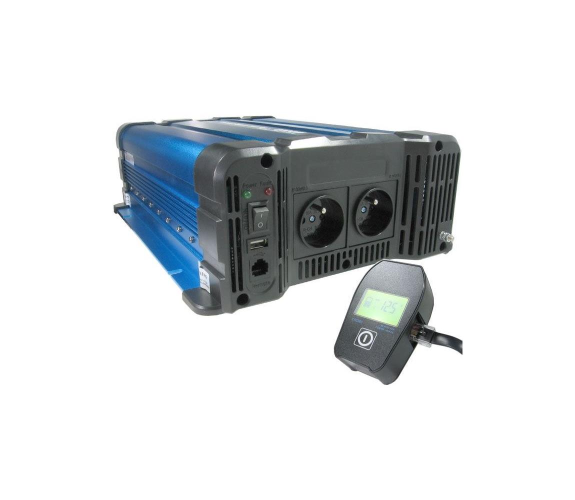 HADEX Měnič napětí 2000W/24V/230V + drátové dálkové ovládání HD0385