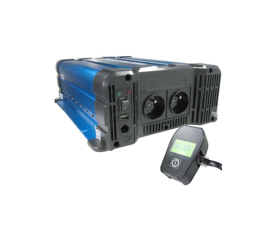 Hadex Měnič napětí 2000W/24V/230V + drátové dálkové ovládání HD0385