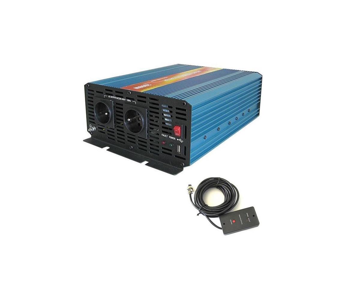 Hadex Měnič napětí 2000W/24V/230V + drátové dálkové ovládání HD0394