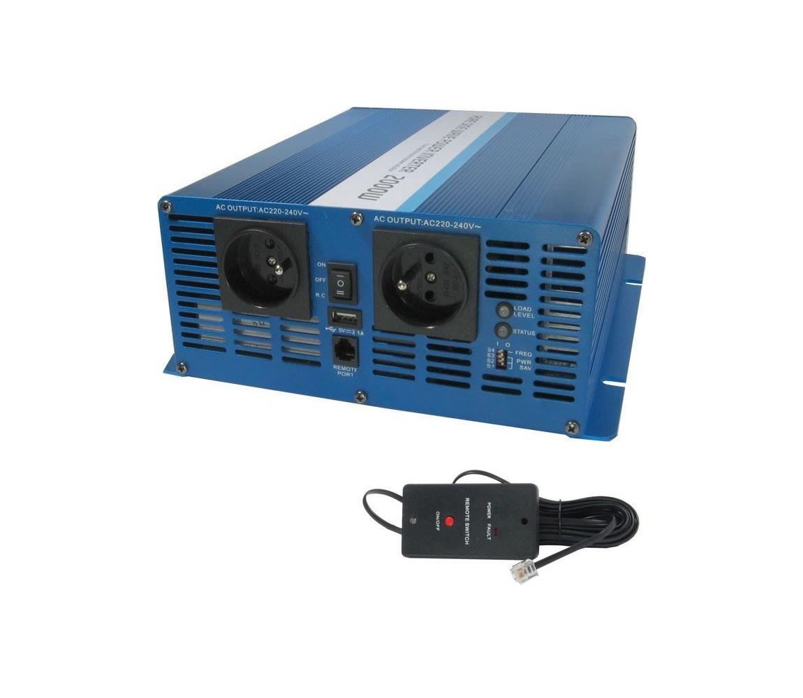 HADEX Měnič napětí 2000W/24V/230V + drátové dálkové ovládání HD0396