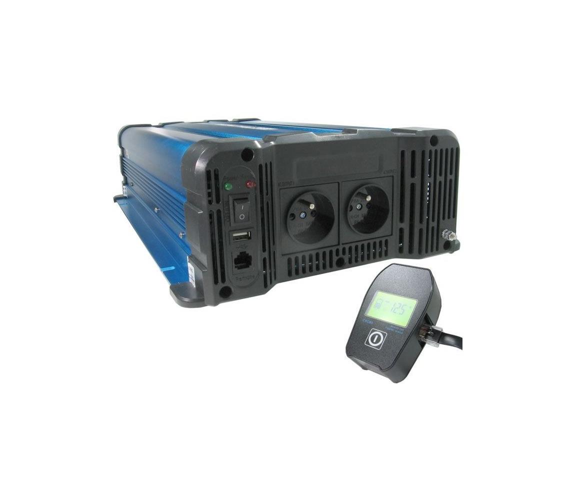 HADEX Měnič napětí 3000W/12/230V + drátové dálkové ovládání HD0240