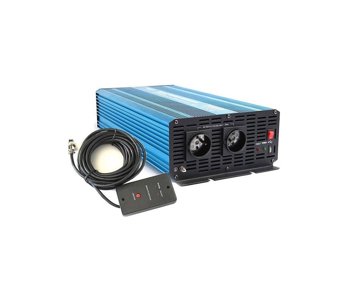 Hadex Měnič napětí 3000W/12V/230V + drátové dálkové ovládání HD0361