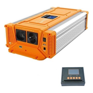 Měnič napětí 3000W/12V/230V + drátové dálkové ovládání