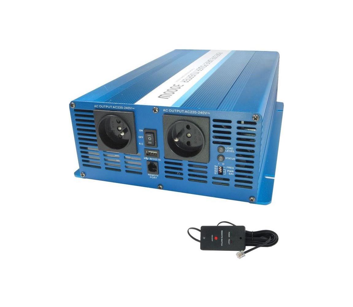 Hadex Měnič napětí 3000W/12V/230V + drátové dálkové ovládání HD0403