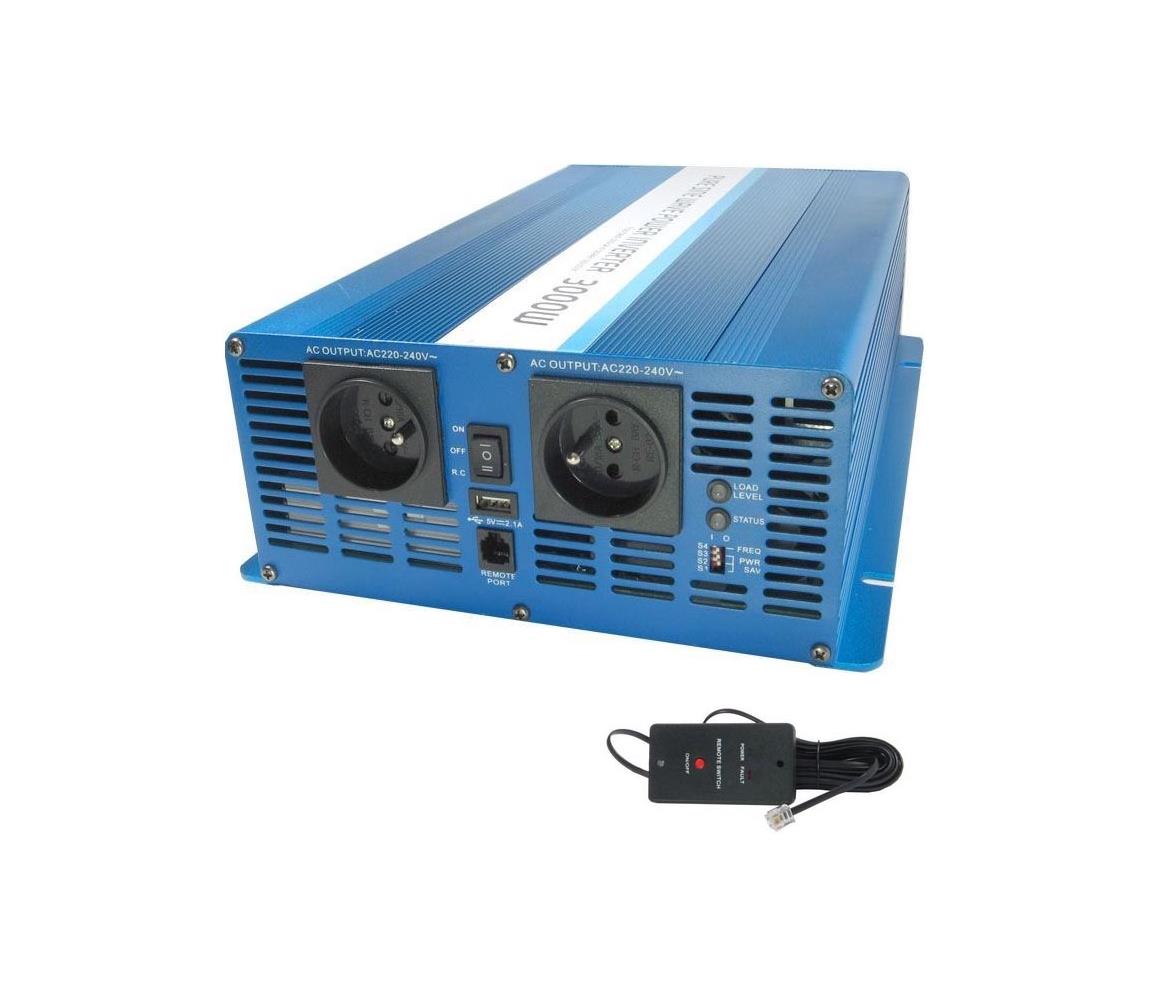 Hadex Měnič napětí 3000W/24V/230V + drátové dálkové ovládání HD0404