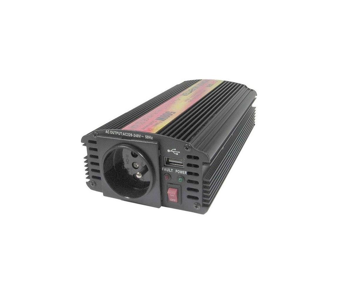 Hadex Měnič napětí 500W/12/230V + USB HD0228