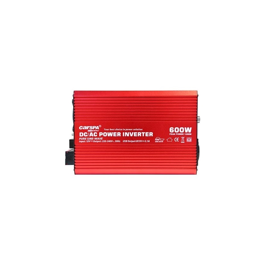 Měnič napětí CARSPA 600W/12/230V + drátové dálkové ovládání