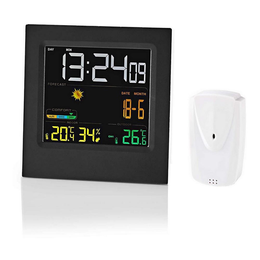 Meteostanice s barevným LCD displejem 230V/3xAAA + 2xAA černá