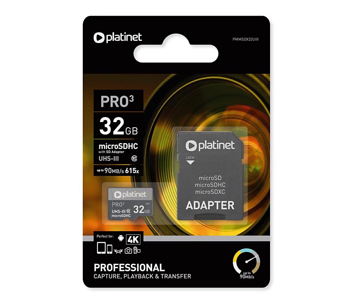 Platinet MicroSDHC 32GB U3 Pro 90MB/s + SD adaptér PL0190