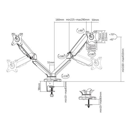 MK FLORIA MKF-21DP113S2 - Nastavitelný držák na dva monitory 32 černá