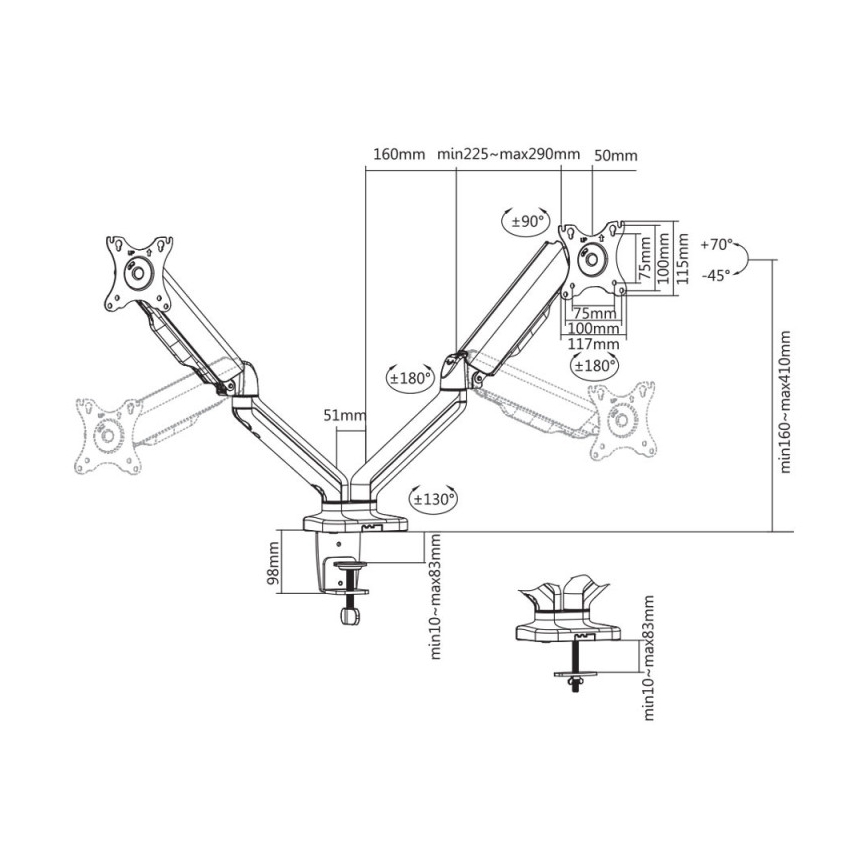 MK FLORIA MKF-21DP113S2 - Nastavitelný držák na dva monitory 32 černá