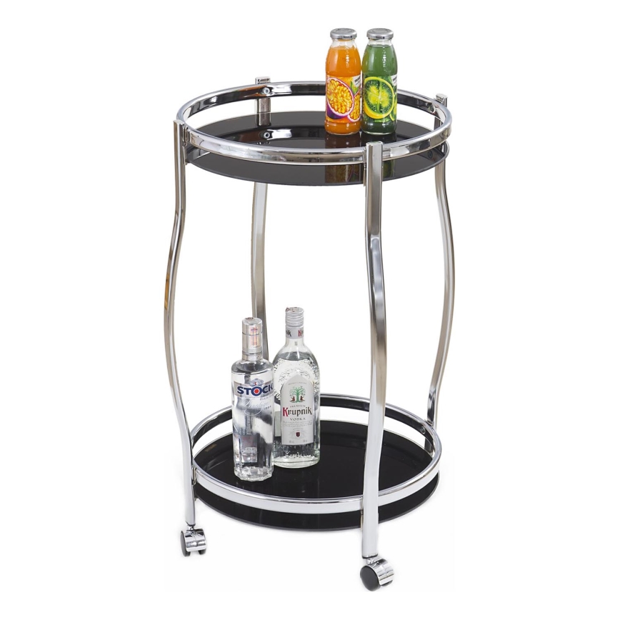 Mobilní odkládací barový stolek BAR 71x42 cm lesklý chrom/černá