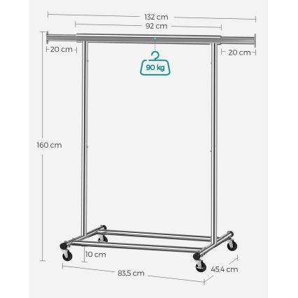 Mobilní stojanový věšák LINEA 92/132x160x46 cm stříbrná