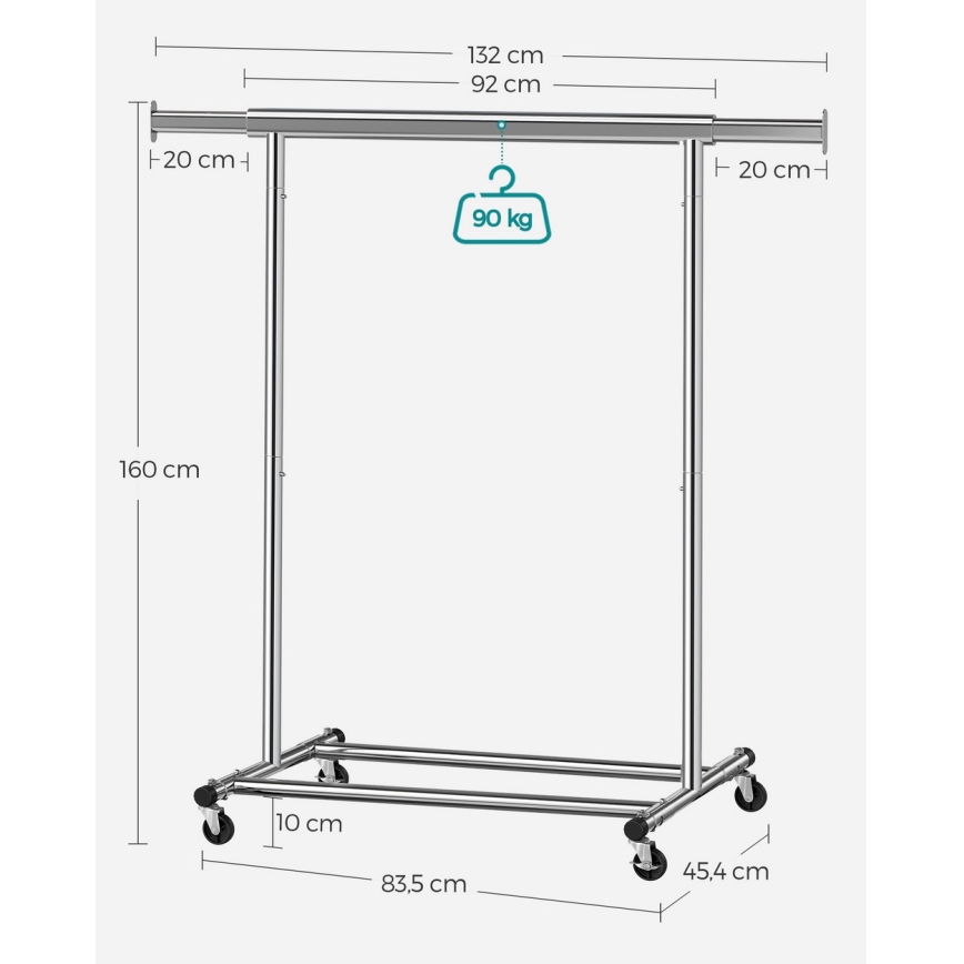 Mobilní stojanový věšák LINEA 92/132x160x46 cm stříbrná