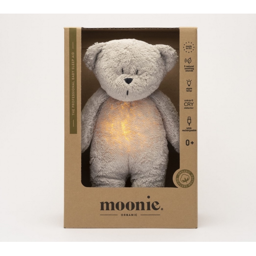 Moonie - Usínáček s melodií a světlem medvídek 2.0 organic grey