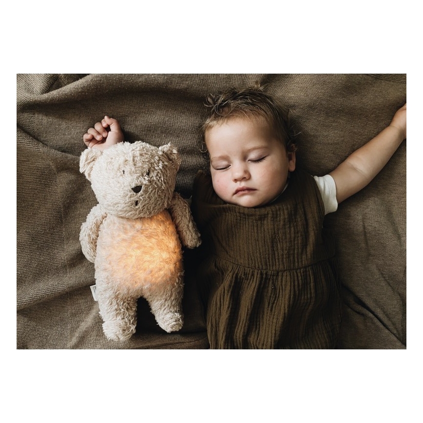 Moonie - Usínáček s melodií a světlem medvídek organic grey natur