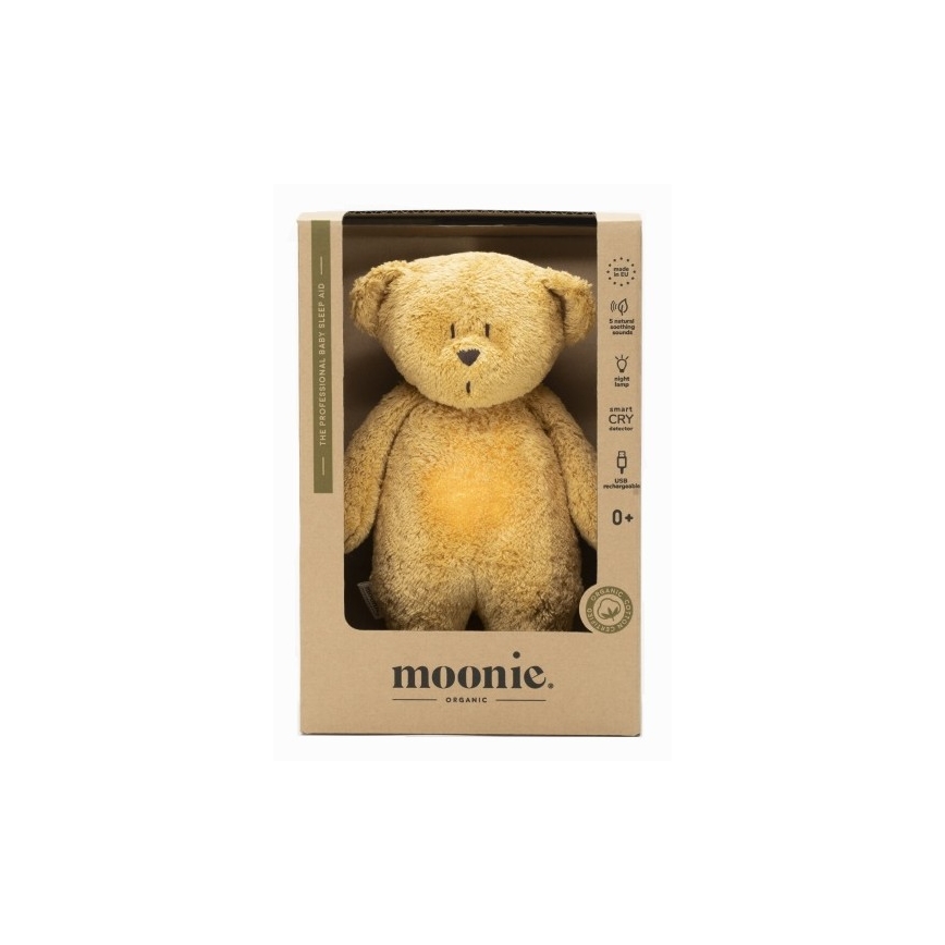 Moonie - Usínáček s melodií a světlem medvídek organic honey natur
