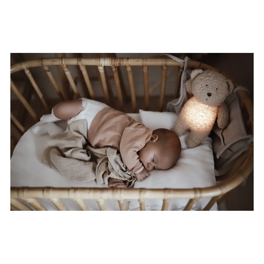 Moonie - Usínáček s melodií a světlem medvídek organic rose natur