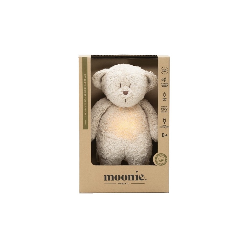 Moonie - Usínáček s melodií a světlem medvídek organic sand natur