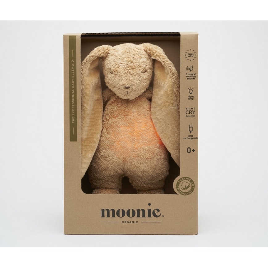 Moonie - Usínáček s melodií a světlem zajíček 2.0 organic cappuccino