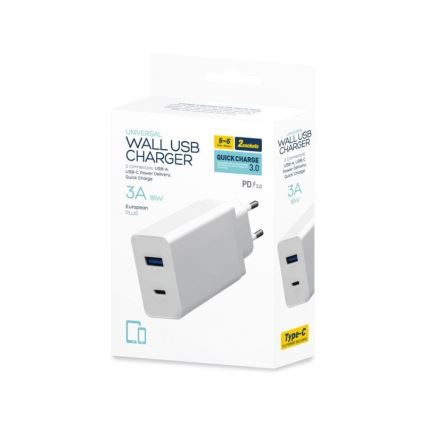Nabíjecí adaptér USB-C Power Delivery + USB-A 18W/230V