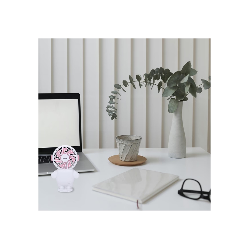 Nabíjecí kapesní ventilátor 4,5W/5V 500 mAh bílá/růžová