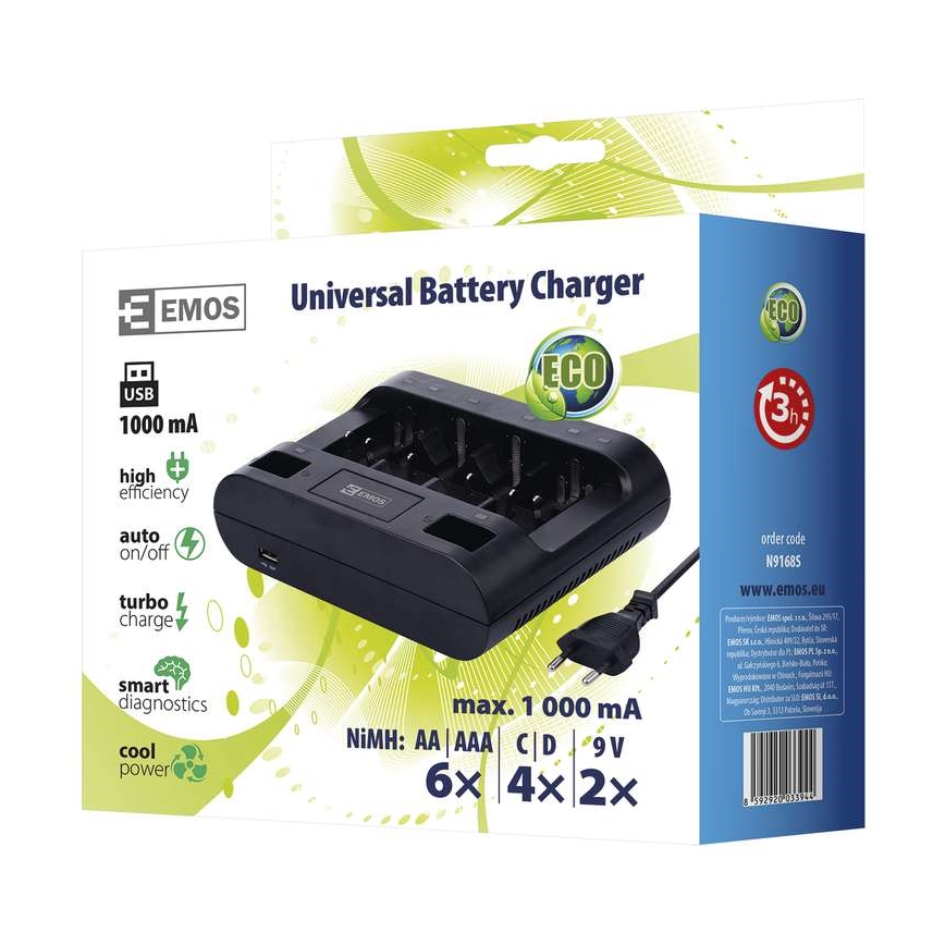 Nabíječka baterií UNI6 AAA/AA/C/D/9V 230V