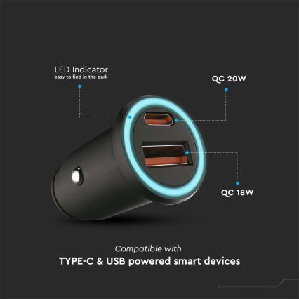 Nabíječka do auta Power Delivery 20W 12-24V/3A USB/C černá