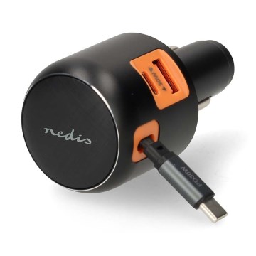 Nabíječka do auta se zatahovacím kabelem Power Delivery 30W 2xUSB-C + 1xUSB-A