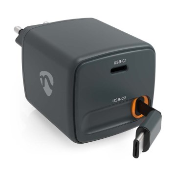 Nabíječka se zatahovacím kabelem Power Delivery 30W 2xUSB-C černá