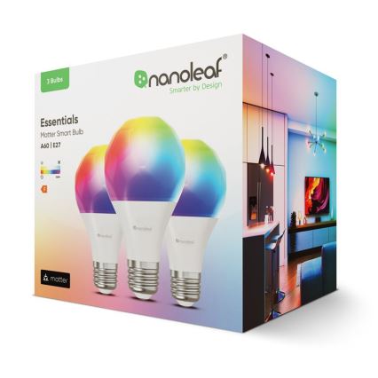 SADA 3x LED RGBW Stmívatelná žárovka ESSENTIALS A60 E27/8,5W/230V CRI 90 2700-6500K Wi-Fi - Nanoleaf